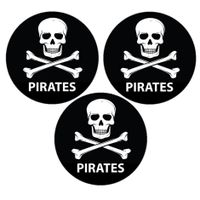 Set van 6x stuks zwarte piraten thema deur/muur sticker 14,8 cm rond - thumbnail