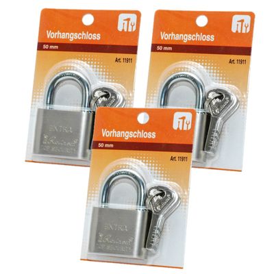 Hangslot met 3 sleutels - 3x - 50 mm - messing - kofferslot
