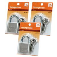 Hangslot met 3 sleutels - 3x - 50 mm - messing - kofferslot