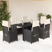 7-delige Tuinset met kussens poly rattan zwart