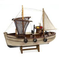 Vissersboot schaalmodel - Hout - 30 x 8 x 27 cm - Maritieme boten decoraties voor binnen - thumbnail