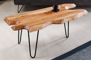 Massief houten salontafel WILD 100cm natuurlijk acacia haarspeldpoten boomrand - 43341