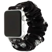 Apple Watch Nylon Scrunchie Band - Zwart Met Rozen - 44, 45, 46 & 49mm Apple Watch Nylon Scrunchie Band - Zwart Met Rozen - 44, 45, 46 & 49mm