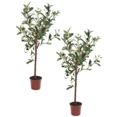 Kunstplant Groene Olijfboom 65 cm in Pot - 2x - Kunstboom voor Binnen