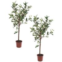 Kunstplant Groene Olijfboom 65 cm in Pot - 2x - Kunstboom voor Binnen