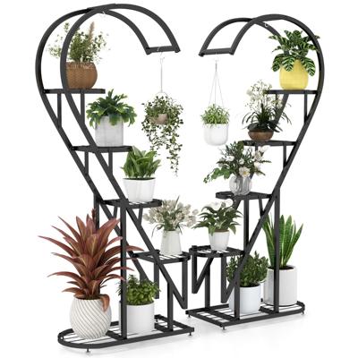 5-Vaks Metalen Plantenstandaard Bloemenstandaard met Haak Ladder en Half-Hart Plantenstandaard 71 x 30,5 x 148 cm Zwart