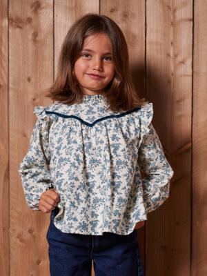 Blouse met ruches en bloemenmotieven voor meisjes ecru