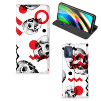 Mobiel BookCase Motorola Moto G9 Plus Skull Red - thumbnail