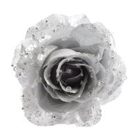 Decoris kerstboom bloem op clip - zilver - 14 cm - kunststof   -