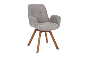 Draaibare design stoel BALTIC grijs bouclé naturel eiken massief houten poten met armleuning - 44200