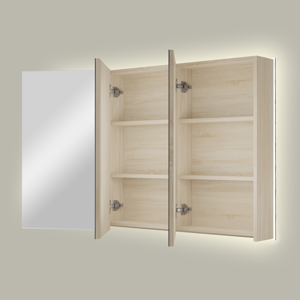 Linie Montro spiegelkast 120 x 75 cm wit eiken met spiegelverlichting