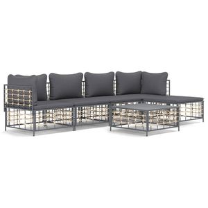 The Living Store Loungeset Antraciet - Poly rattan - 72 x 72 x 66 cm - Weerbestendig