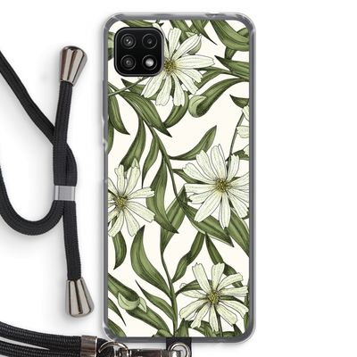Wit bloemenpatroon: Samsung Galaxy A22 5G Transparant Hoesje met koord
