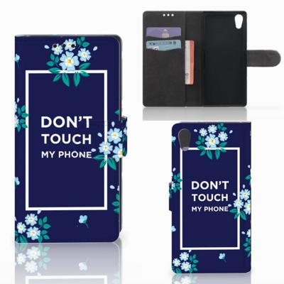 Sony Xperia XA1 Portemonnee Hoesje Flowers Blue DTMP Sony Xperia XA1 Portemonnee Hoesje Flowers Blue DTMP