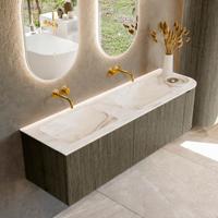 Badmeubel Mondiaz Kurve-Dlux | 155 cm cm | Meubelkleur Shadow | Wastafelkleur Frappe | Solid surface | Dubbel / Links spoelbak | Zonder kraangat(en)