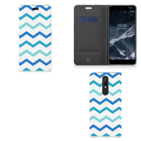 Nokia 5.1 (2018) Hoesje met Magneet Zigzag Blauw