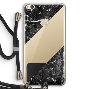 Zwart marmer: Huawei Ascend P8 Lite (2017) Transparant Hoesje met koord