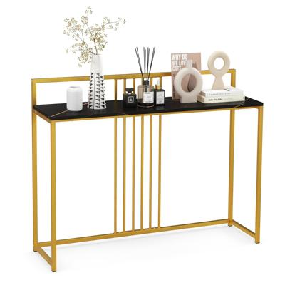 120 cm Lange Toegangstafel Consoletafel met Imitatiemarmer Blad en Verguld Metalen Onderstel Moderne Bijzettafel Inclusief Anti-Kantelset