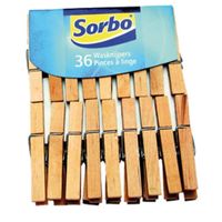 Sorbo wasknijpers hout 36 stuks - thumbnail