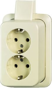 Busch Jaeger opbouw dubbel stopcontact met randaarde creme inclusief