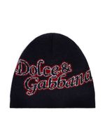 Dolce & Gabbana Kids bonnet en laine vierge à logo imprimé - Noir - thumbnail