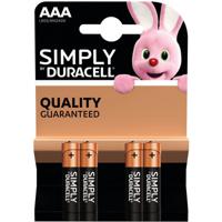 Set van 4x Duracell AAA Simply batterijen 1.5 V - alkaline - LR03 MN2400 - Batterijen pack