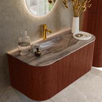 Badmeubel Mondiaz Kurve-Dlux | 100 cm | Meubelkleur Ruby | Wastafelkleur Sombra | Solid surface | Wasbak midden spoelbak | 1 kraangat