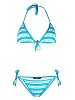 Balmain bikini rayé à logo imprimé - Bleu