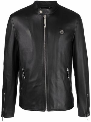 Philipp Plein veste de moto zippée à logo - Noir