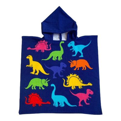 Bad cape/poncho voor kinderen dino print 60 x 120 cm microvezel