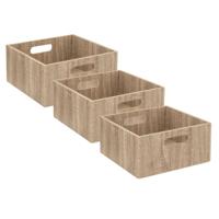 5five Opbergmand/kastmand van hout - Set van 3x stuks - lichtbruin - 14 Liter - 31 x 31 x 15 cm - Op