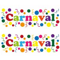 Carnaval/party decoratie raamsticker - 2x - gekleurde letters - versiering - 75 x 25 cm