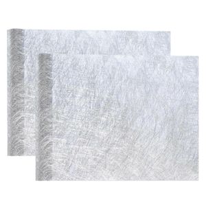 Tafelloper op rol - 2x - metallic zilver - 30 x 500 cm - non woven polyester