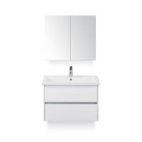 Como Badmeubelset 80 cm - Greeplijst in kleur Wit Hoogglans - Keramische Wastafel Wit - met Spiegelkast