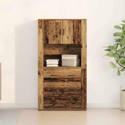 Hoge Kast met lade Oud hout 80 x 33 x 150 cm Bewerkt hout