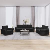 3-delige Loungeset met kussens fluweel zwart