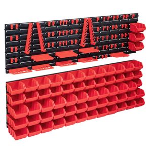VidaXL 141-delige opslagbakkenset met wandpanelen rood en zwart