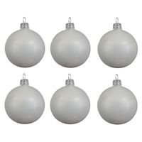 6x Glazen kerstballen glans winter wit 6 cm kerstboom versiering/decoratie   -