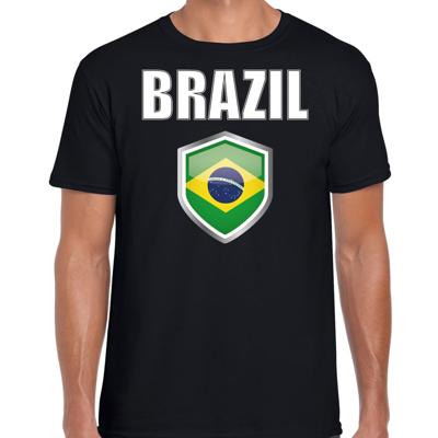 Brazilie vlag thema landen t-shirt - zwart - voor heren - Supporters kleding - korte mouwen