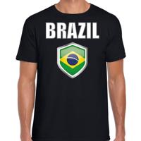 Brazilie vlag thema landen t-shirt - zwart - voor heren - Supporters kleding - korte mouwen