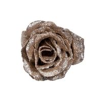 1x stuks decoratie bloem op clip champagne glitter 7 cm