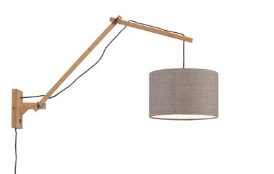 GOOD&MOJO Wandlamp 'Andes' Large, Bamboe en Eco linnen, kleur Donkerbeige/Naturel