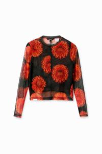 Tulen T-shirt met bloemen - ORANGE - XS