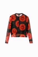 Tulen T-shirt met bloemen - ORANGE - XS - thumbnail