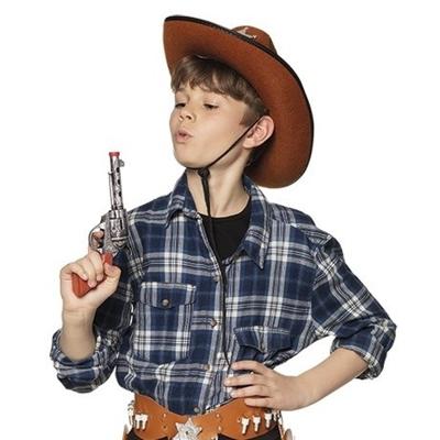 Verkleedaccessoire - 2x - revolver/pistool - zilver - 20 cm - Western thema