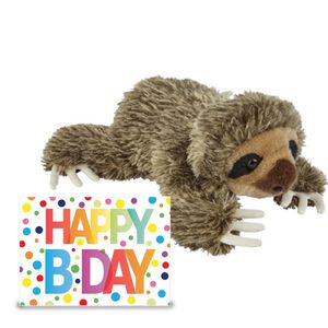 Verjaardag cadeau luiaard 25 cm met XL Happy Birthday wenskaart