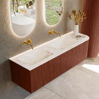 Badmeubel Mondiaz Kurve-Dlux | 155 cm cm | Meubelkleur Ruby | Wastafelkleur Frappe | Solid surface | Dubbel / Links spoelbak | Zonder kraangat(en)