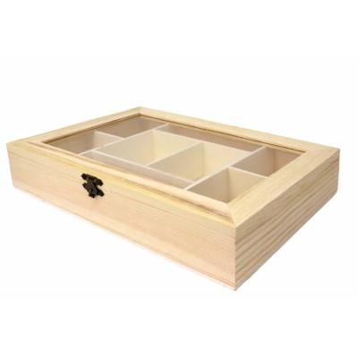 Theedoos - 8-vaks - naturel - hout - 30 x 20 x 5 cm - theekist - onbedrukt