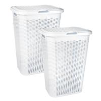 Wasmand Ventilation - 2x - met deksel - wit - kunststof - 51 liter - 43 x 35 x 61 cm