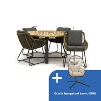 Tuinstoel Portofino olijf groen met Basso 130 cm teaktafel